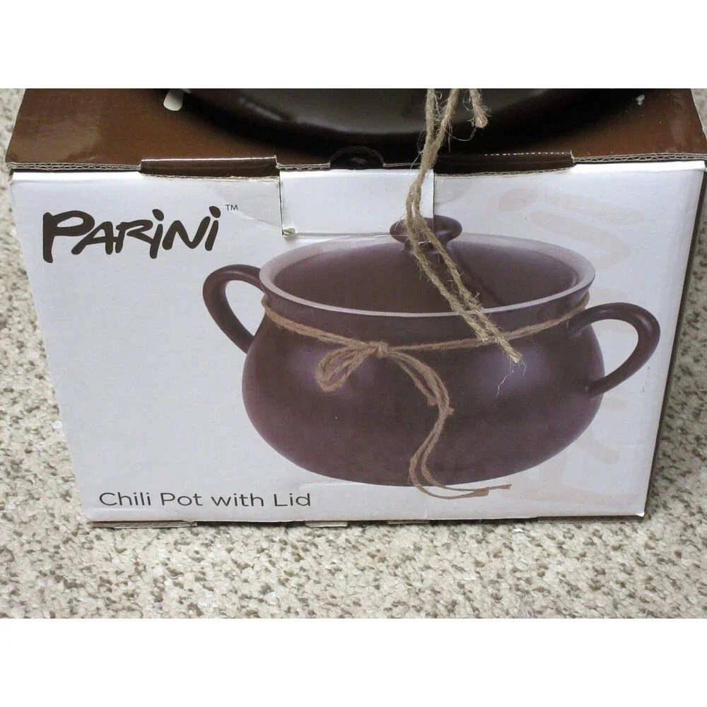 Parini Dark Brown Ceramic Handled Chili Pot w/ Lid 5 Quart